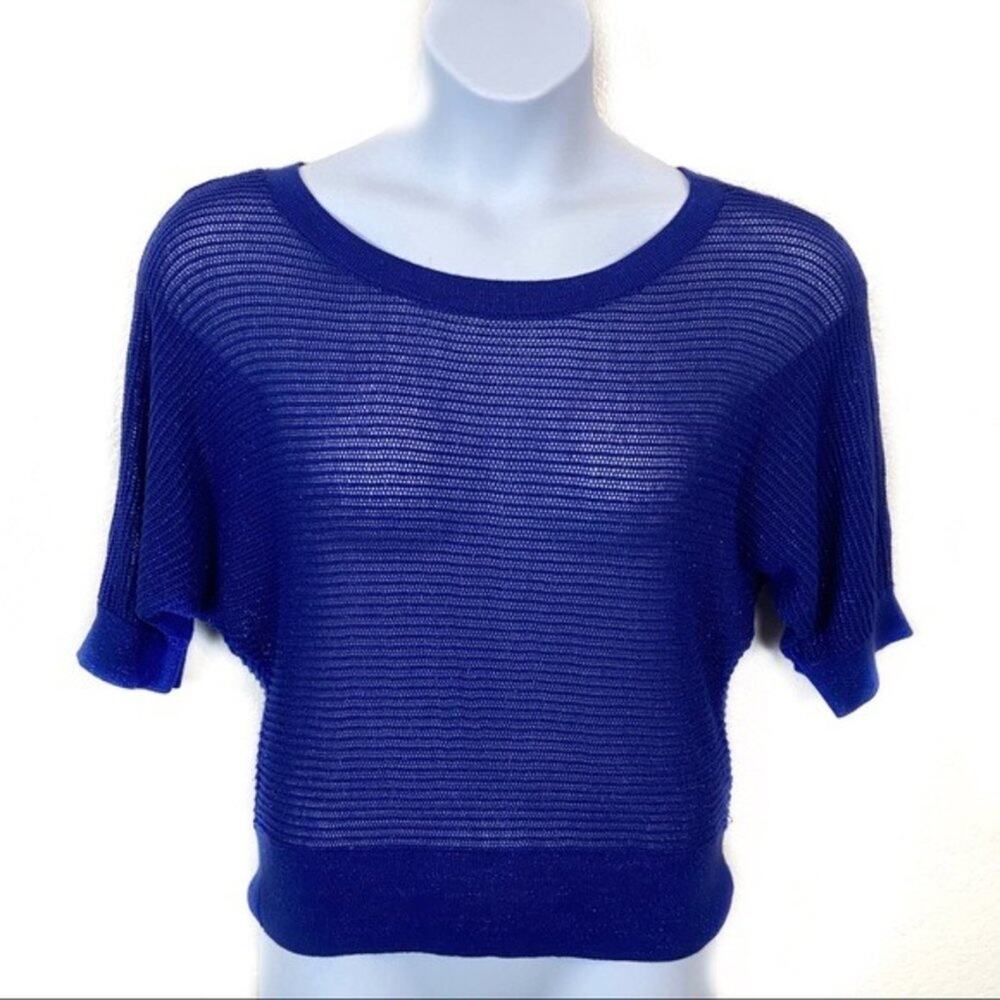 Takeout Vintage Sparkly Blue Open Weave Fishnet Dolman Sweater XL